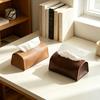Multipurpose Storage Case PU Leather Tissue Box Foldable Retro Style Holder Dining Room Organizer Decorative Desktop Organizer for Office Desk Home