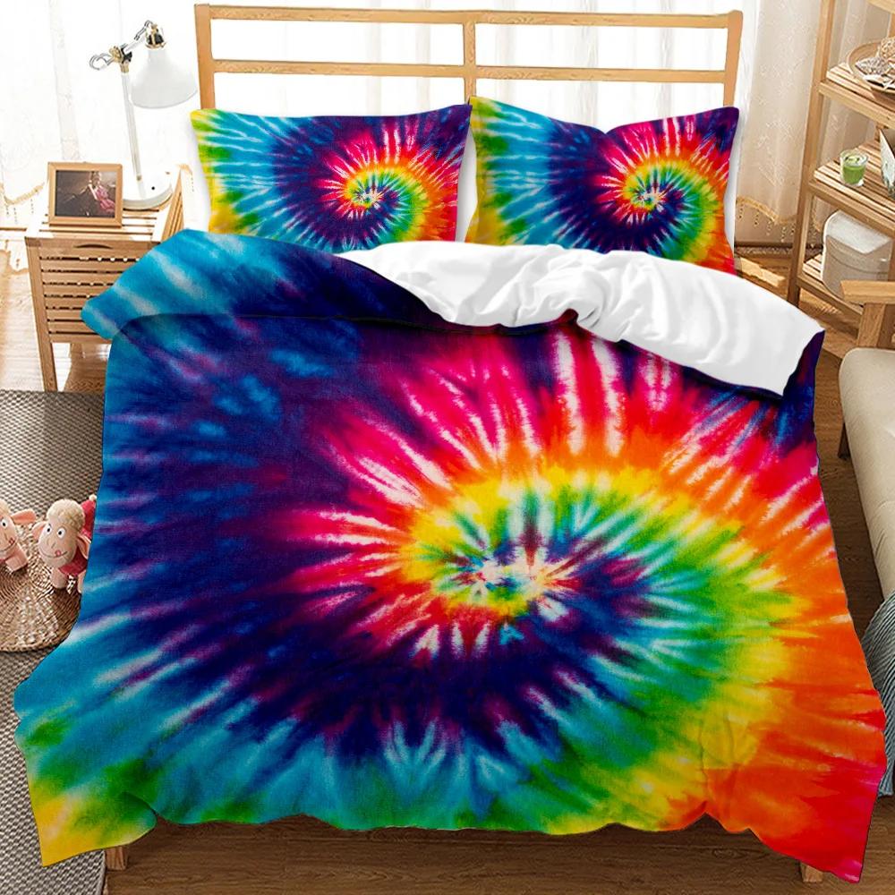Boho Tie Dye Duvet Cover Set Hippie Bed Sets Blue Purple Colorful Twin Bedding Set Gypsy Queen King Size Polyester Qulit Cover