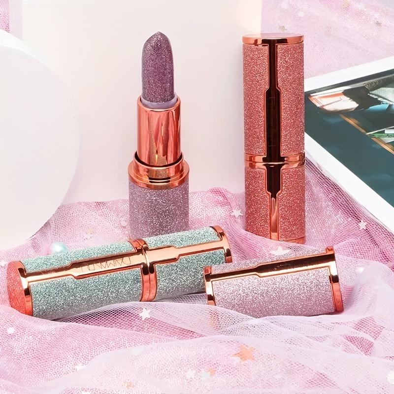 Glitter Mat Sıcaklık Değişimi Ruj Su Geçirmez Uzun Ömürlü Elmas Rujlar Yapışmaz Kırmızı Pembe Dudak Tonu Makyaj Kozmetik