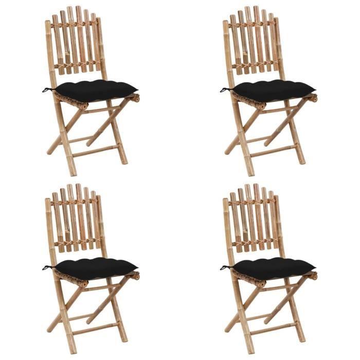 Mobilier à dîner d'extérieur pliable 5 pcs avec coussins Bambou