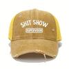 Letter Retro Washed Ripped Baseball Cap Breathable Mesh Cap Women'S Four-Season Sunshade Outdoor Versatile Cap Men