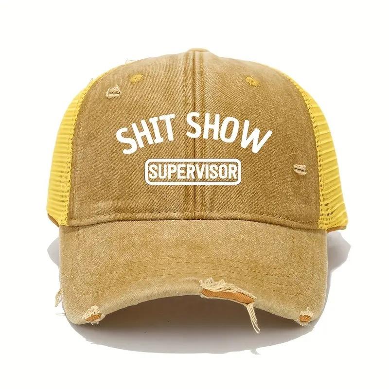 Letter Retro Washed Ripped Baseball Cap Breathable Mesh Cap Women'S Four-Season Sunshade Outdoor Versatile Cap Men