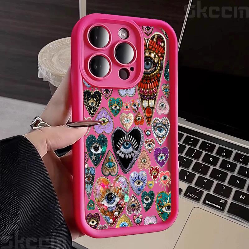

Глянцевый чехол для телефона с узором сердца «Сглаз» для iPhone 11 12 13 14 15 16 Pro Max 16E XS X XR 7 8 16 Plus Ударопрочная силиконовая накладка iPhone 13