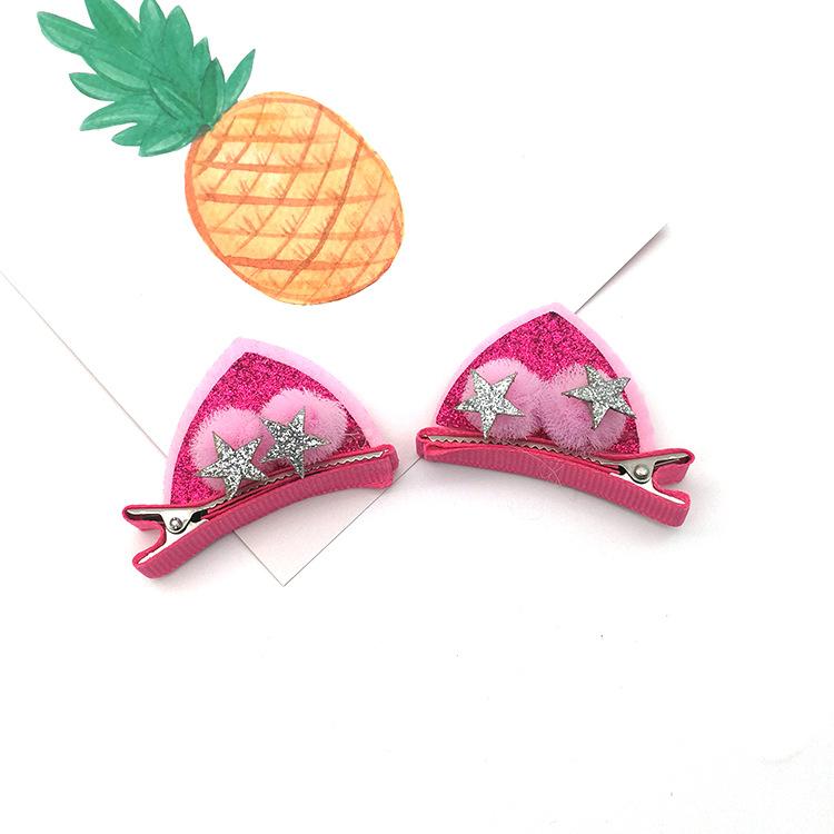 2 st kattöronhårklämmor glitter regnbågsfilt tygblomma hårnålar Cosplay Kawaii Hårklämmor Barnhuvudbonader Håraccessoarer