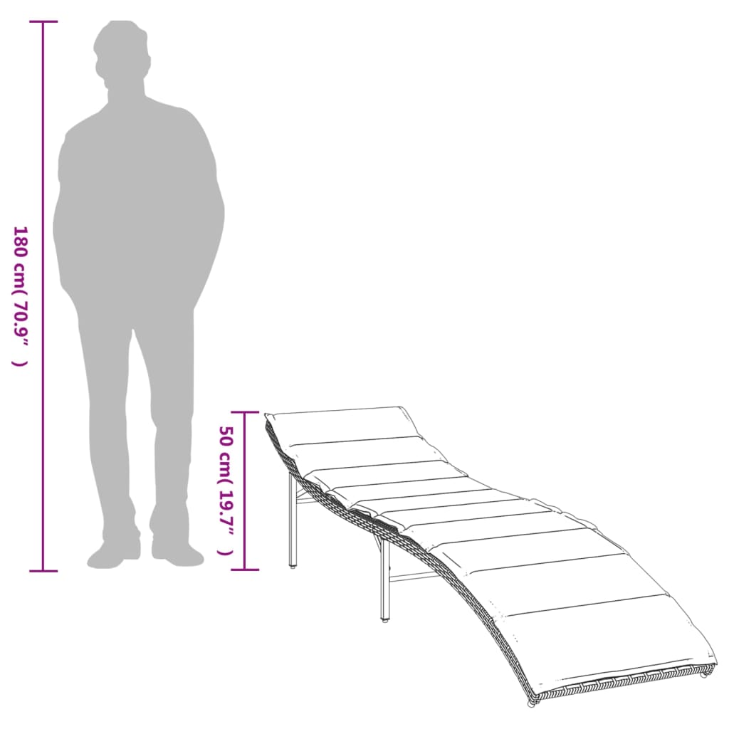 Grey Sun Lounger with Cushion 55 x 199 x 50 cm Poly Rattan
