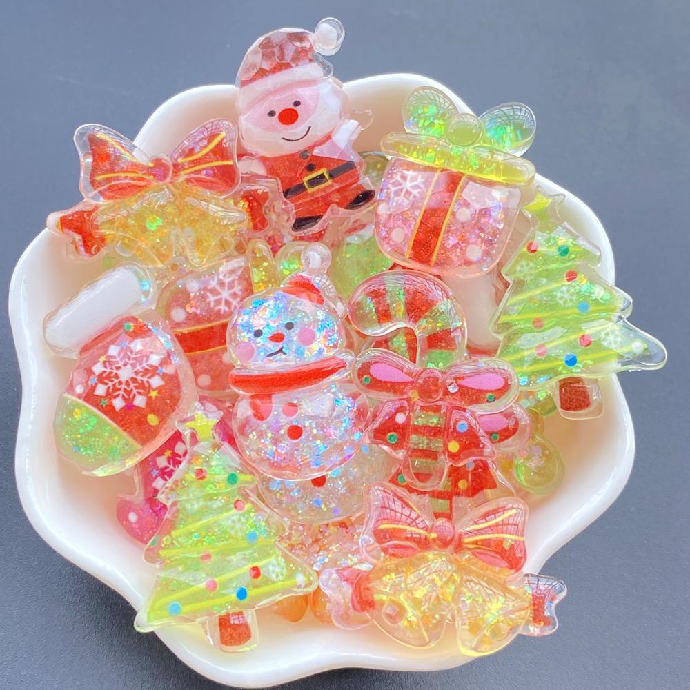 10Pcs Cute Cartoon Santa Claus, Snowman Flat Back Resin Cabochons Scrapbooking DIY Jewelry Craft Decoration Accessorie