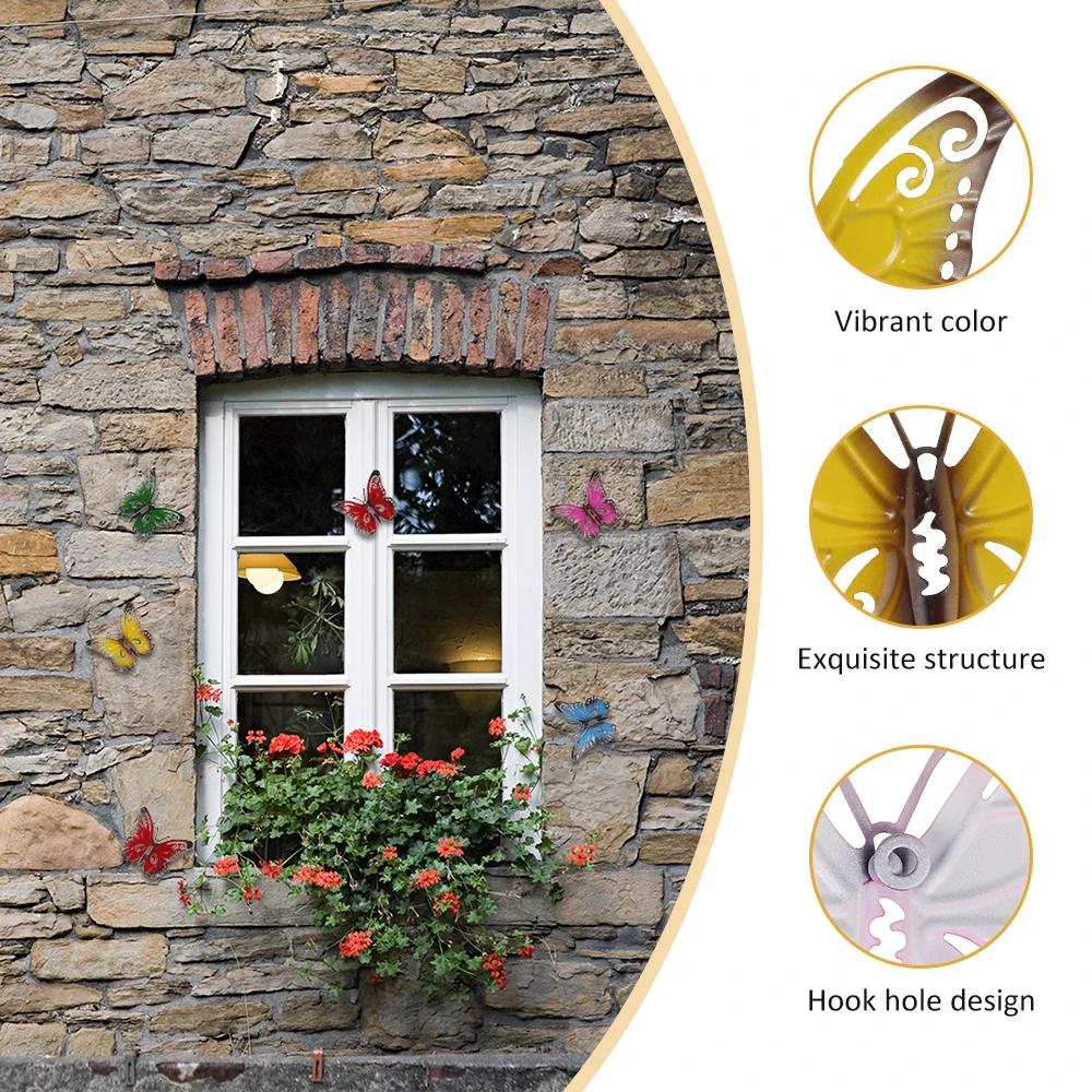 6 Stuks Gesmeed IJzeren Vlinder Muurdecoratie Simulatie Insect Ornament Tuinkunst Metaal Hangend Hanger voor Hekken Buiten Windgong