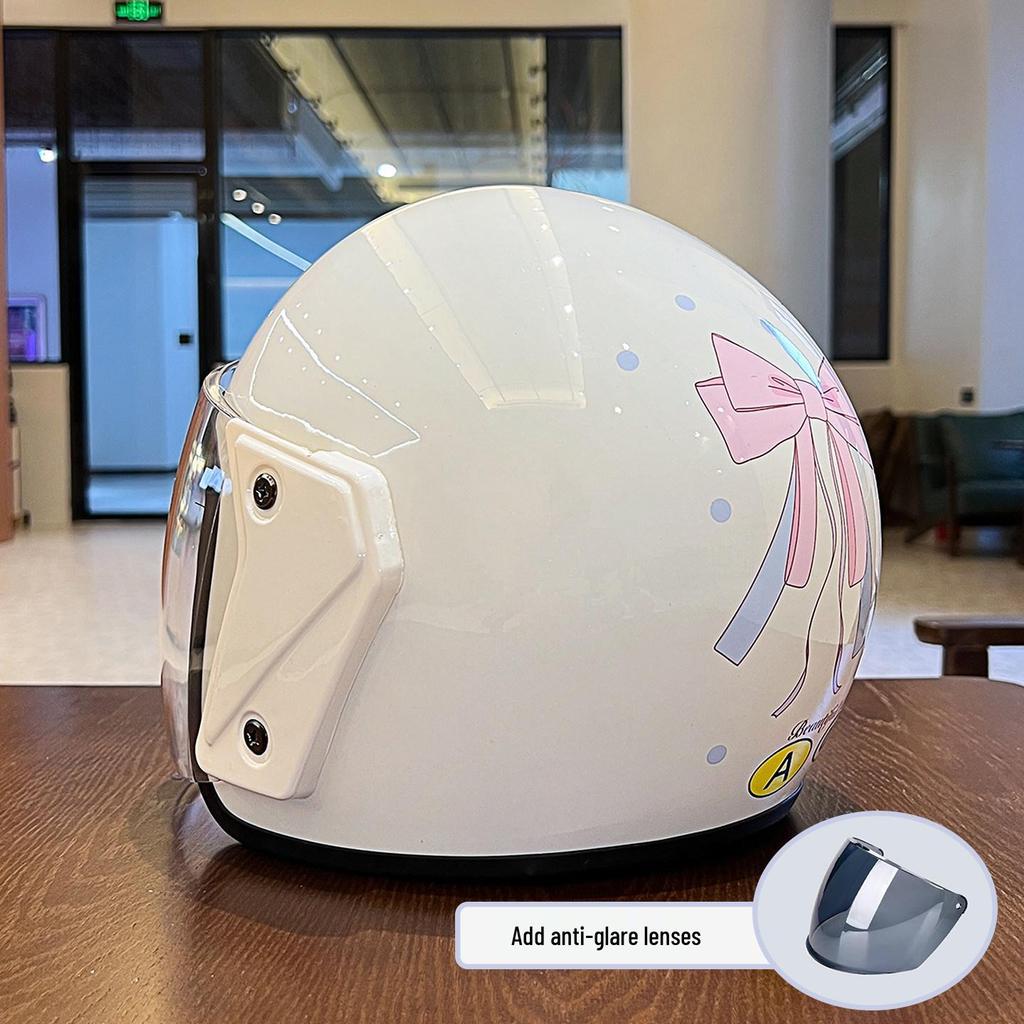 2026 Certified Women's Electric Vehicle Helmet with Cute Bow – Four Seasons Windproof, Sun-Protective Motorcycle Safety Helmet