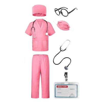 [Formemory] Doctor Play Halloween Kids Cosplay Costume Toy Set Nurse Examination Gown Girls Boys Top + Pants + Stethoscope + Brand Card + Glasses