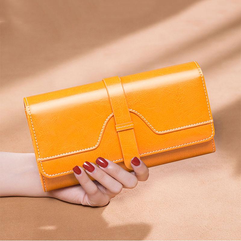 Vintage Damen Geldbörse aus echtem Leder Lang Dreifach gefaltet Clutch Große Kapazität mit Handy Elegant Damen Alltags-Reisetasche