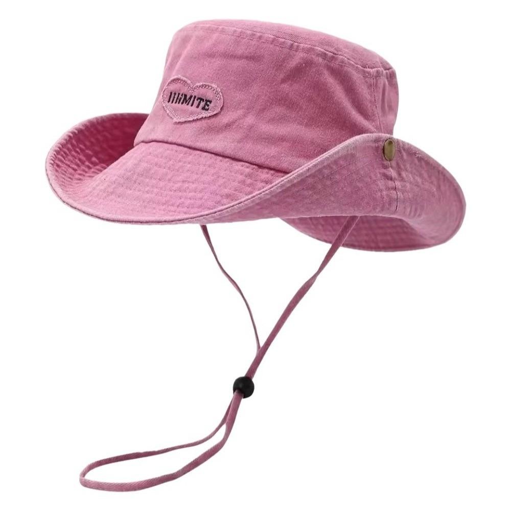 Cappello Western da Cowboy Monocolore alla Moda Rosa Amore Regolabile a Tesa Larga Cappello da Sole Protezione Solare Giapponese Y2k Cappello da Pescatore Ragazza