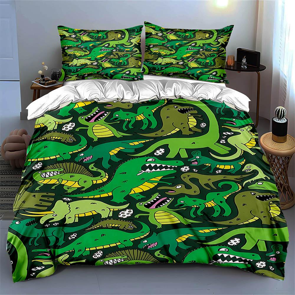 Green Dinosaur Illustrations. Bedding Duvet Cover Sets Duvet Covers Pillowcases Gifts (1 * Duvet Cover 2 * Pillowcases, Without Duvet Insert)