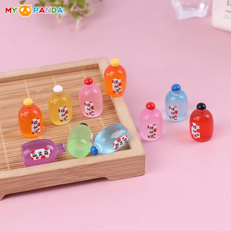 10pcs 1:12 Dollhouse Miniature Fruit Wine Bottle Simulation Wine Bottle Model Dollhouse Diy Resin Ornaments Accessories Kids Toy