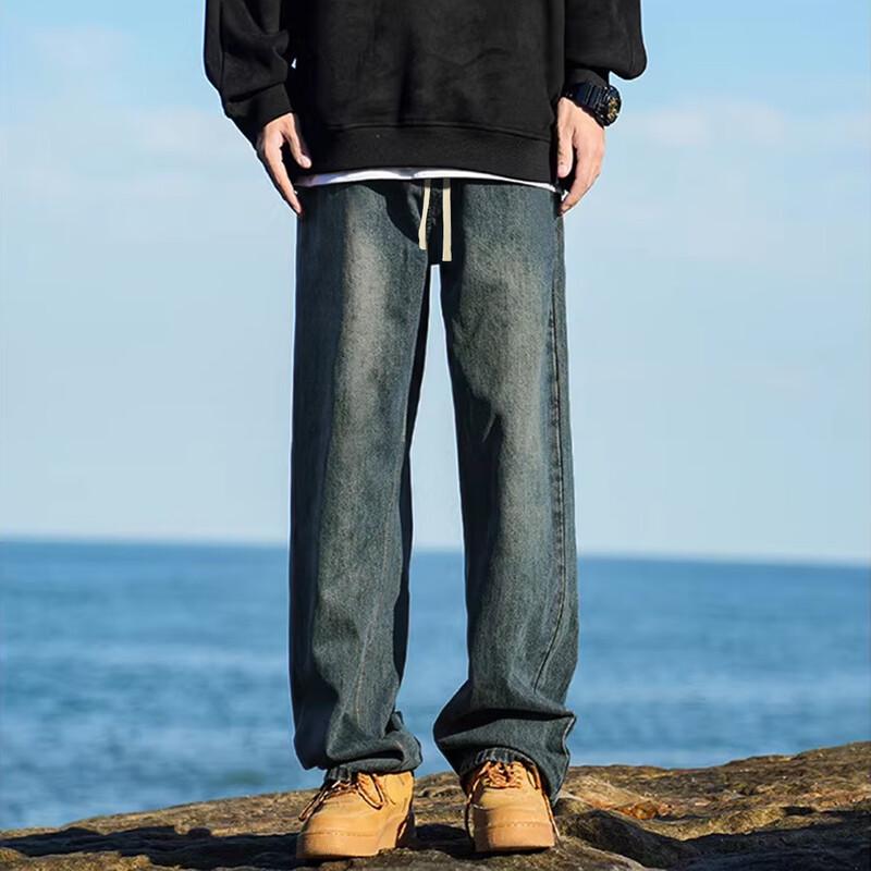 TonLion Herren Kordelzug Gerades Bein Fleecegefütterte Jeans