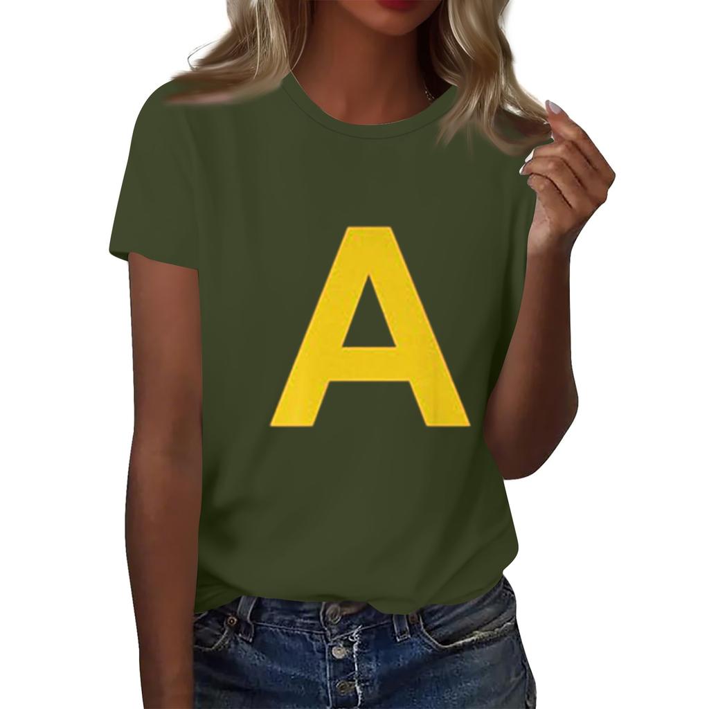 Women's Letter Print Casual Round Neck Short Sleeve Top