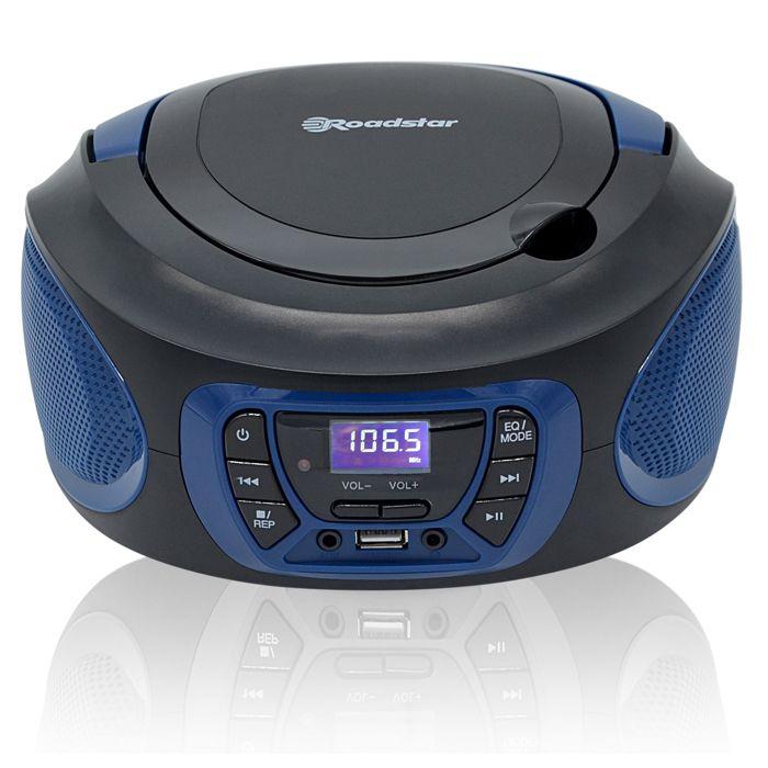 Radio CD Portable Numerique FM PLL, Lecteur CD, CD-R, CD-RW, MP3, USB, Stereo Roadstar CDR-365U/BL Noir/Bleu 33017