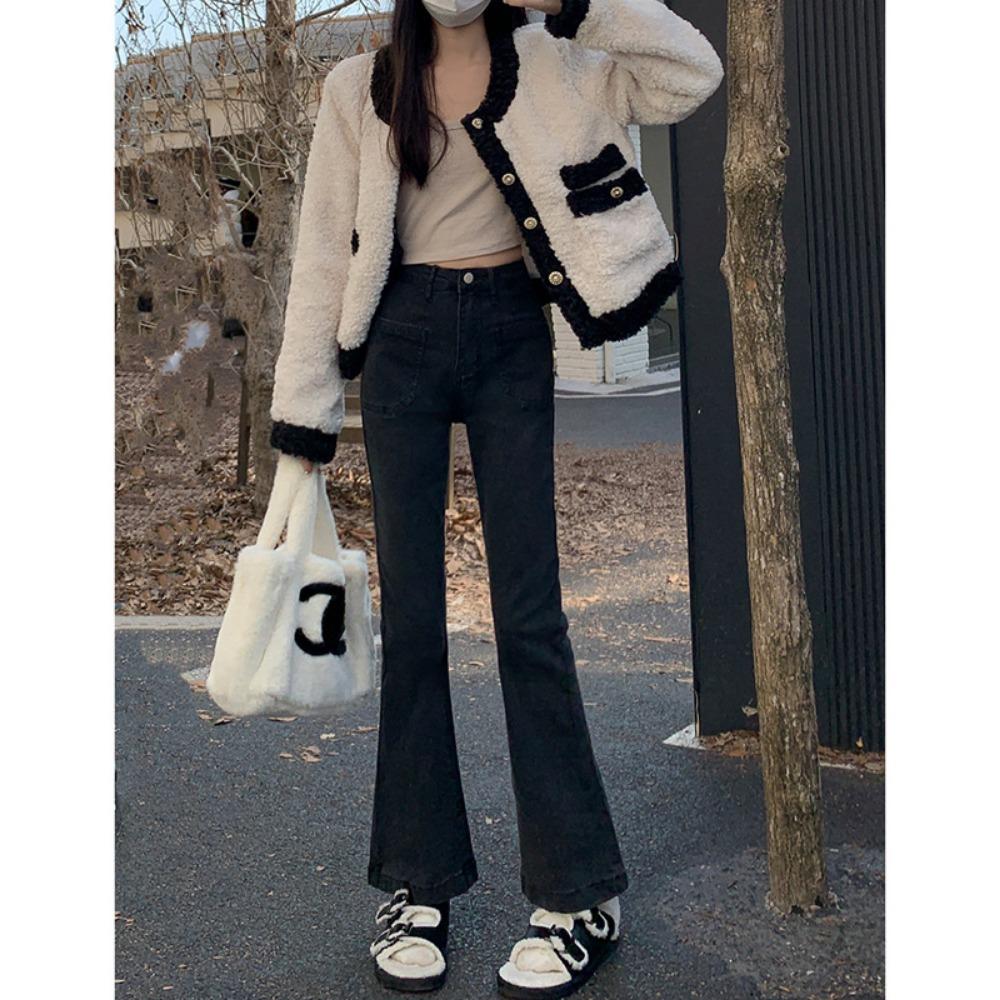 High-waisted and slightly pulled jeans for women's autumn and winter 2025 new retro and thin high-street style versatile horn jeans