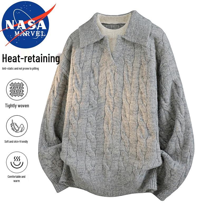 NASA MARVEL Men's Lapel Faux Two-Piece Pullover Sweater