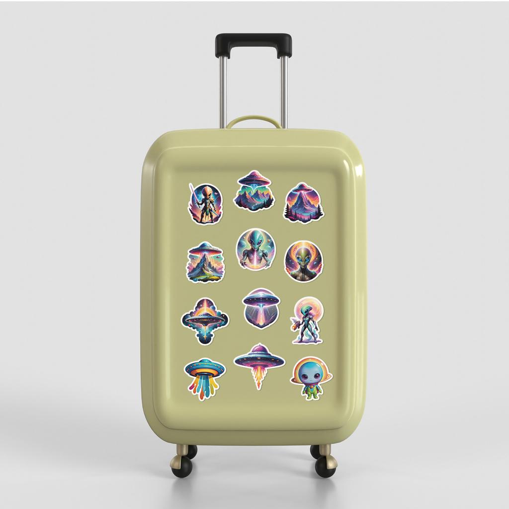 50 Blatt Alien- und UFO-Graffiti-Aufkleber, Schreibwarenaufkleber, Wasserbecheraufkleber, Computer-Skateboard-Aufkleber, Wasserdichte Dekoaufkleber