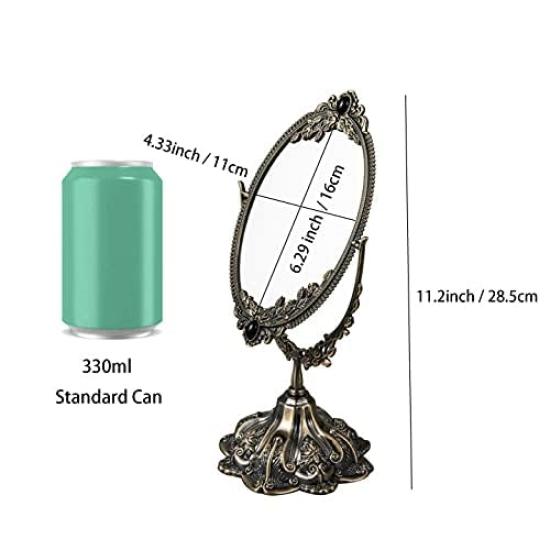 Feyarl Tabletop Makeup Tabletop Makeup Makeup Stand Elegant Rotating Cosmetic Western Style Makeup Retro Bronze Mirror, Mirror, Mirror, Mirror, Tools,