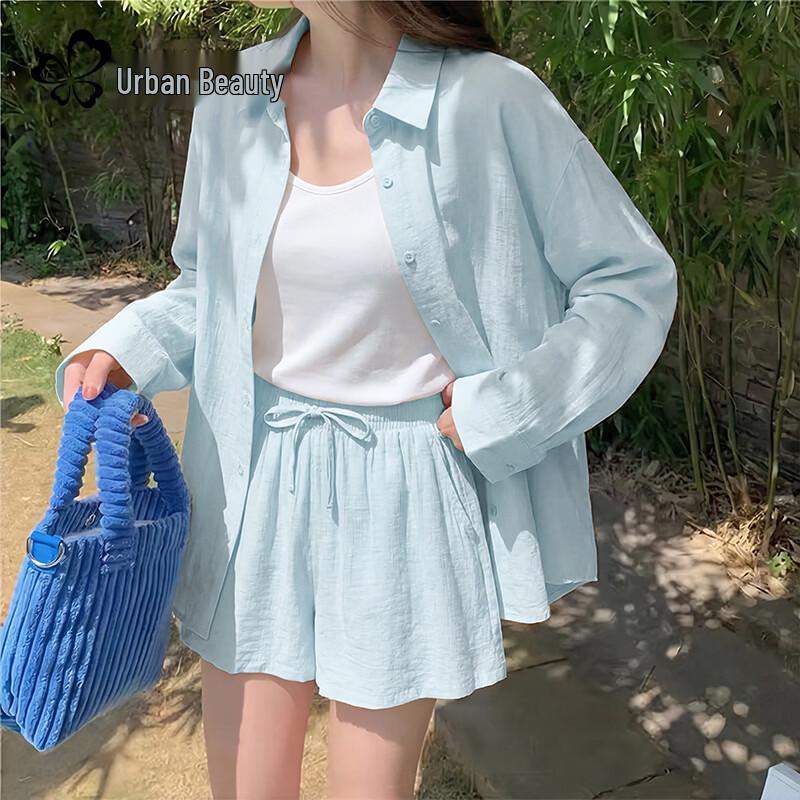 Женская рубашка с длинным рукавом и пуговицами из смесовой льняной ткани M