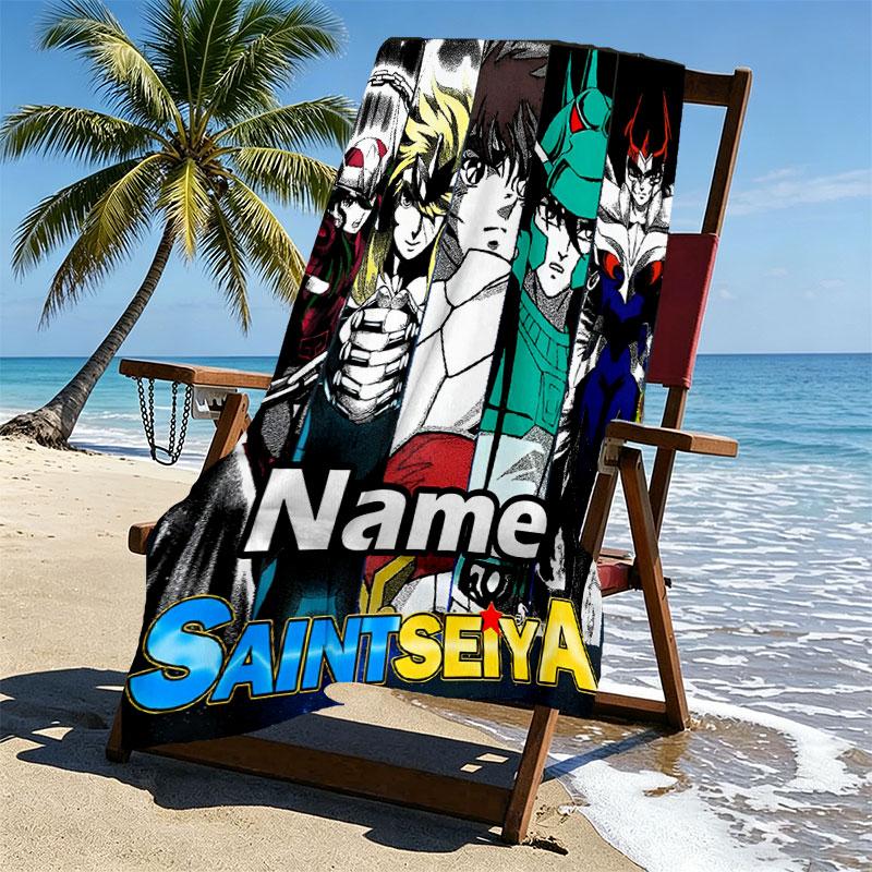 Custom Name Personalized Saint Seiya Print Beach Towel, for Trip Camping Beach Party Home Decor, Birthday Gift for Family & Friends