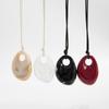 4 Colors Minimalist Wine Red Black Acrylic Long Pendant Necklace For Women Vintage Leather Rope Chain Sweater Chain