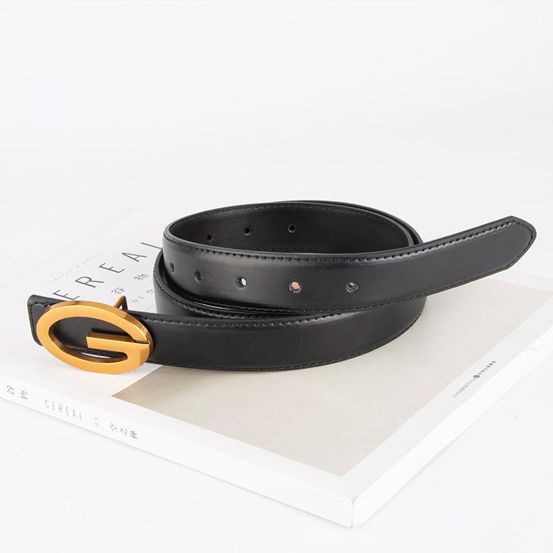 Versatile Women's Thin Belt Genuine Leather Paired with Jeans Fashionable Casual Letter Buckle Belt Women's Simple Belt
