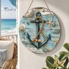 Hanging Ornament Decorative Sign, Lightweight Wooden Wall Art Sign with Marine Elements, Rudder Pre-embedded Ring Lifebuoy Starfish Plaque for