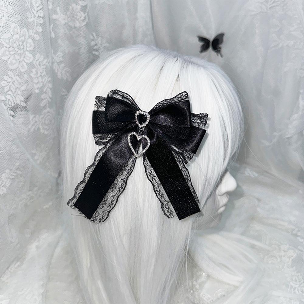 

2/1pcs Y2k Gothic Harajuku Lace Bow Hair Clips Lolita Girls Sweet Cool Hairpins Double Ponytail Hair Accessories DIY Bag Decor