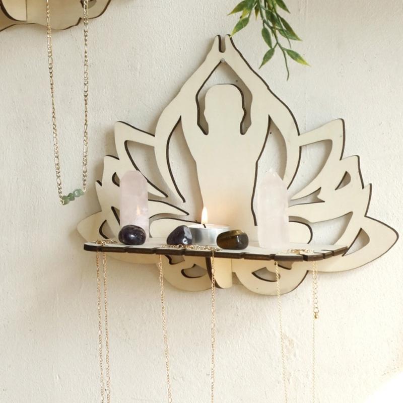 Elegant Carve Wood Human Figure Candle Sconce Display Shelf Wall Mounted Shelf Unique Shelf for Modern Interiors