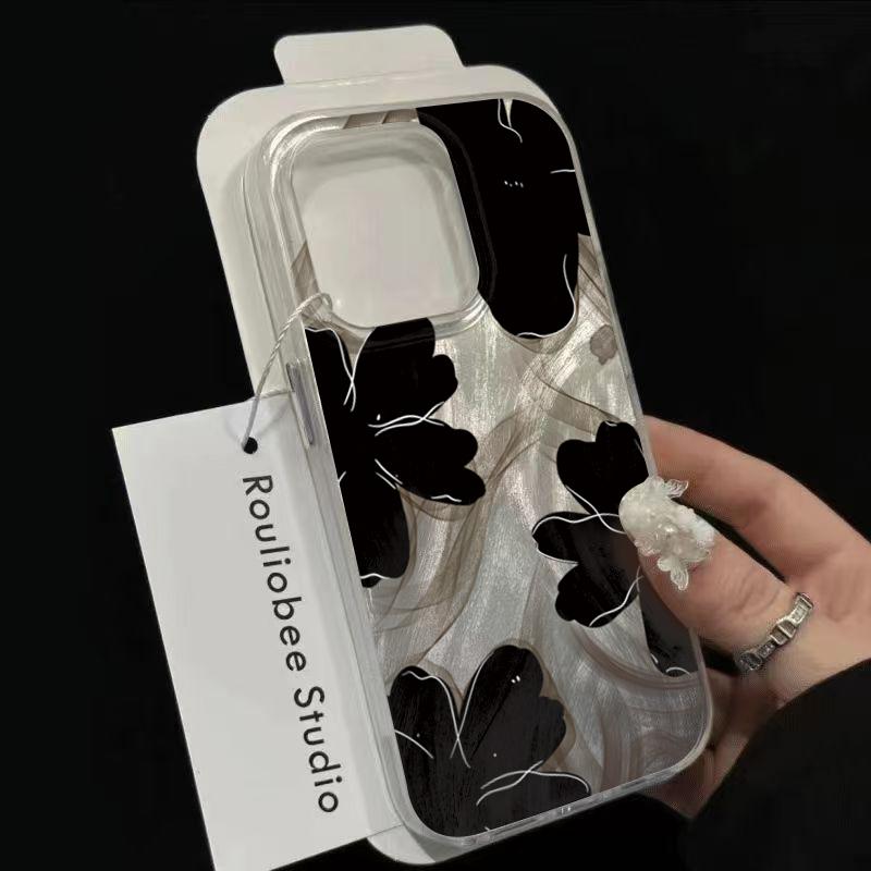 Black Stylish Flower Pattern Phone Case for Xiaomi Redmi Note 14 13 12 10 11 Pro Plus 5G 12S Redmi 14C 13C 4G Shockproof Cover
