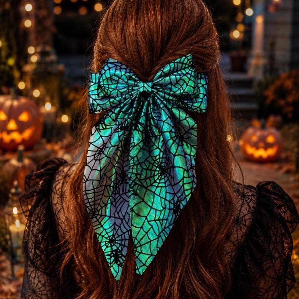 Gothic Spider Web Hair Bow Spring Clip Halloween Scrunchie Fashion Pumpkin Hair Clip Cosplay