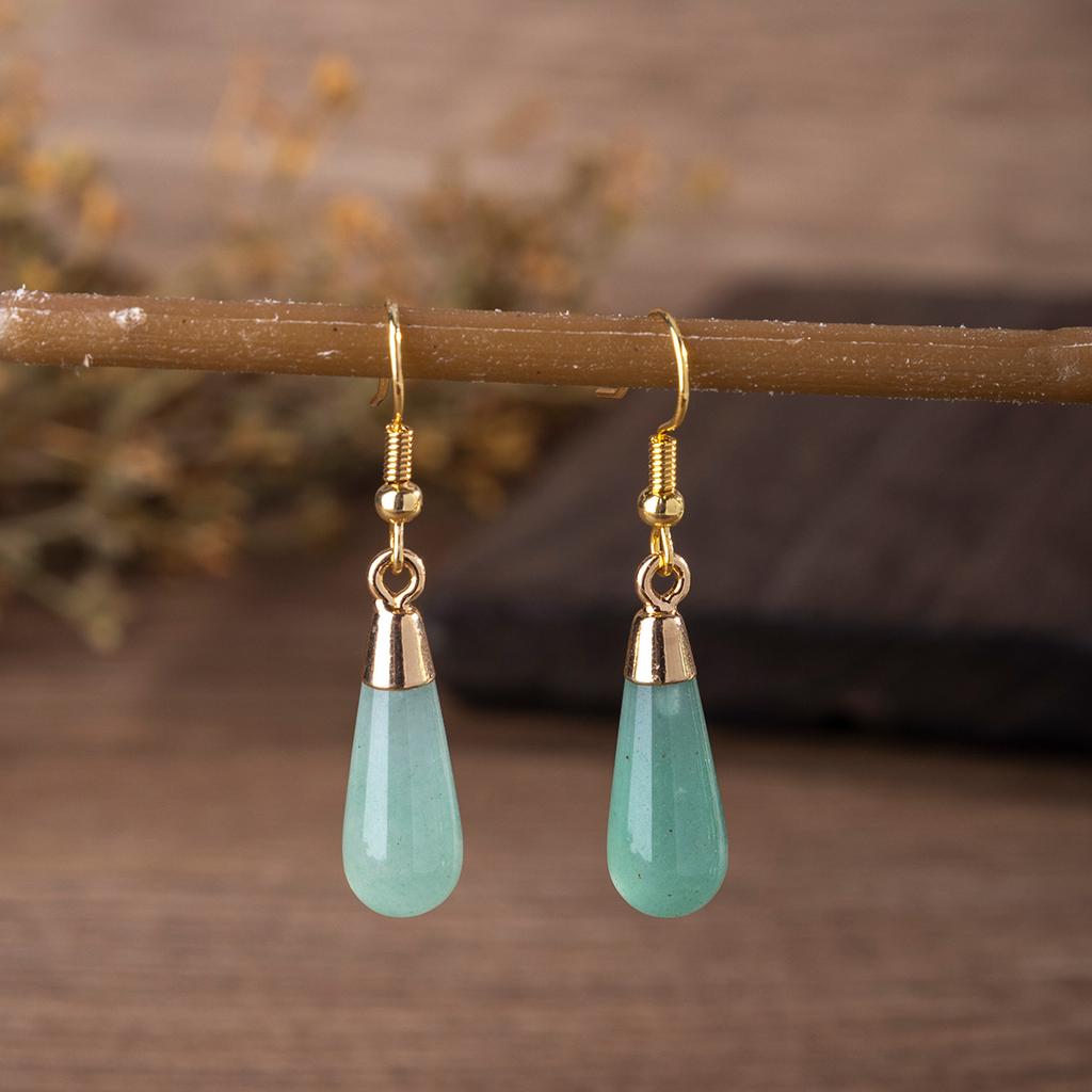1pair Natural Stone Earring Amethyst Tiger Eye Charms Long Water Drop Dangle Earrings Jewelry for Women