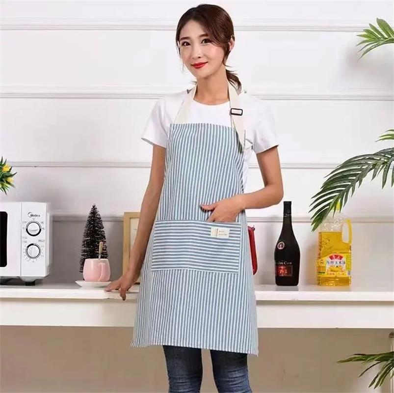 Fashionable Waterproof and Oil-proof Striped Kitchen Apron for Home Restaurant Work