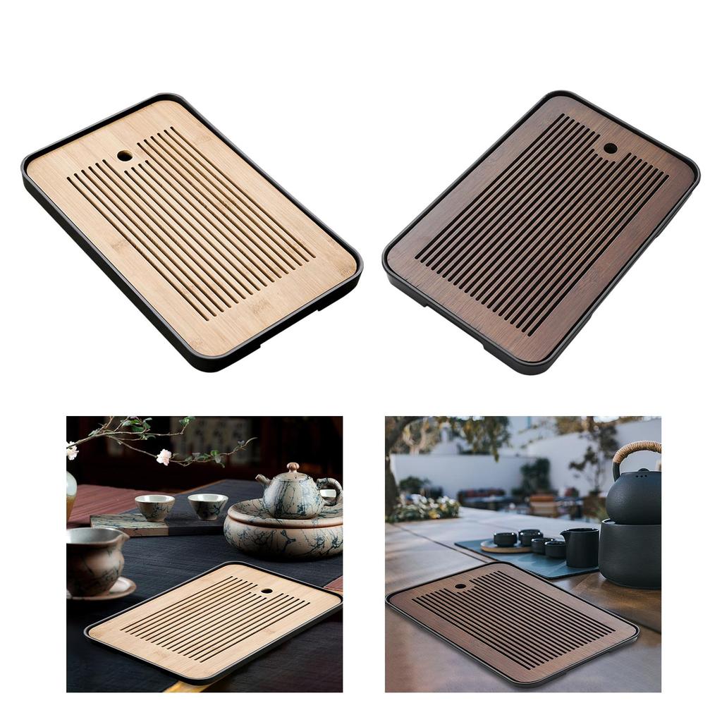 Chinese Bamboo Tea Tray Durable Tea Set Accessory Simple Kungfu Tea Table Drainage for Teahouse Home Hotel Office Household