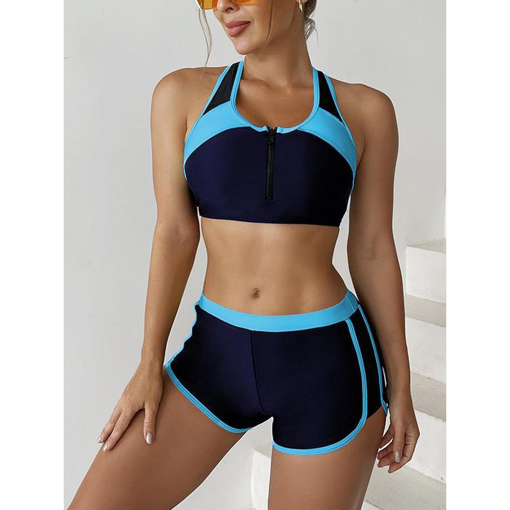 

Спортивные комплекты, купальники на молнии, женские шорты из двух предметов, летний однотонный купальник, женская пляжная одежда, купальные костюмы, пляжная одежда