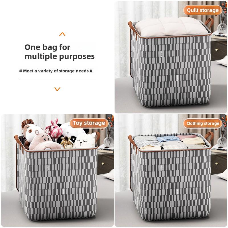Large Capacity Foldable Quilt and Clothes Storage Bag with Thick Gray Striped Fabric