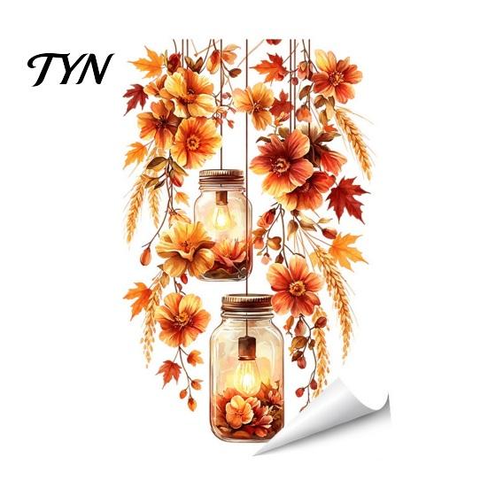 Pumpkin Maple Leaf Stickers Fall Thanksgiving Static Window Clings, Autumn Floral Glass Seasonal Home Decor Decals, Removable Harvest Season for Shop