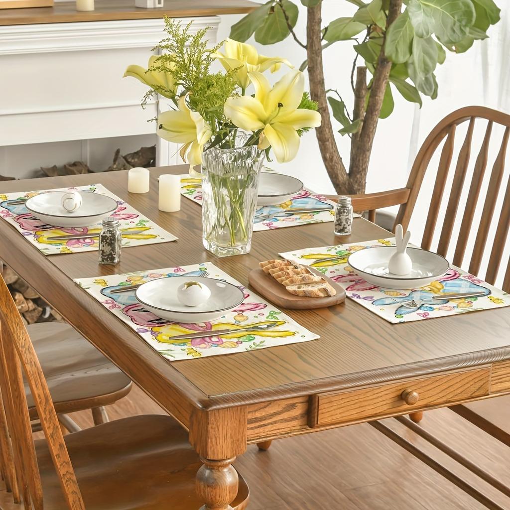 Bunny Rabbits Eggs Easter Placemats Floral Bow Seasonal Spring Holiday Table Mats for Party Kitchen Dining Decoration30X45cm