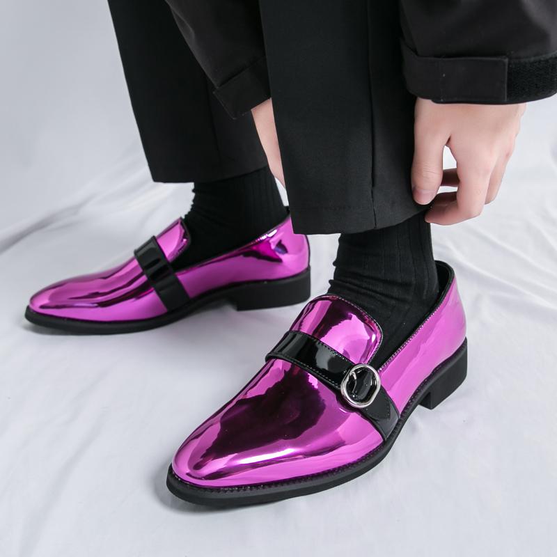 Luxury Designer Male Pointed Mirror Leather Casual Shoes Men's Monk Strap Loafers Formal Wedding Dress Homecoming  Footwear
