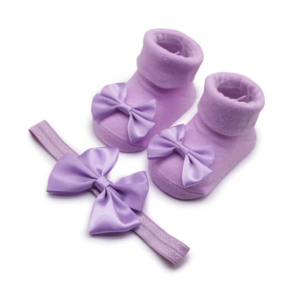 

Толстые носки для маленьких девочек, хлопковые милые носки с бантом и комплект повязок для волос S