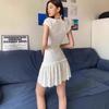 Women's Autumn Fashionable and Sexy French Low-cut Square Neck with Neck Strap Design Short-sleeved Dress