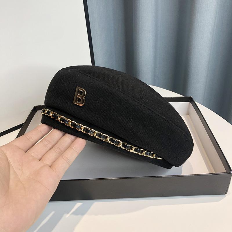 Women's Fashion Beret Cap with Letter B, Korean Style, Solid Color,Non-Stretch, Lightweight, Hand Wash Only, Beret Hat