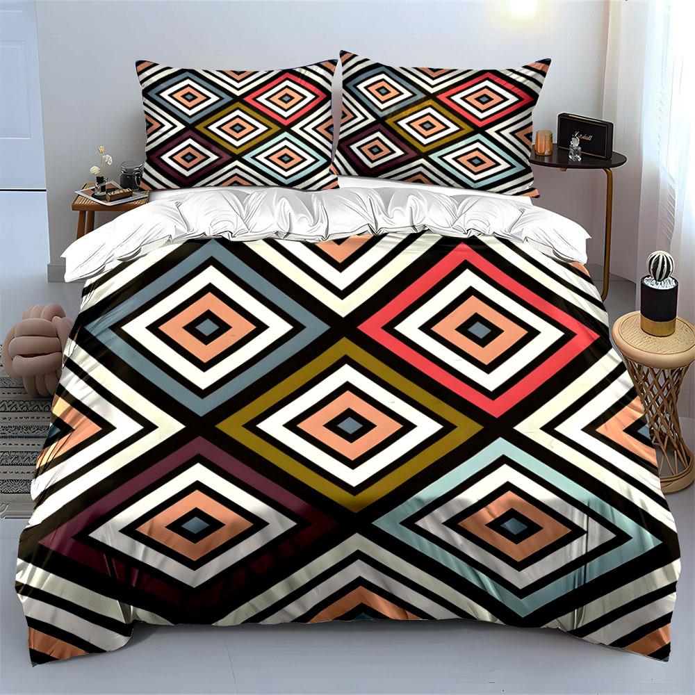 Geometric Diamond Pattern Set Bedding Duvet Cover Set (1*Duvet Cover 2*Pillowcases, without duvet insert)