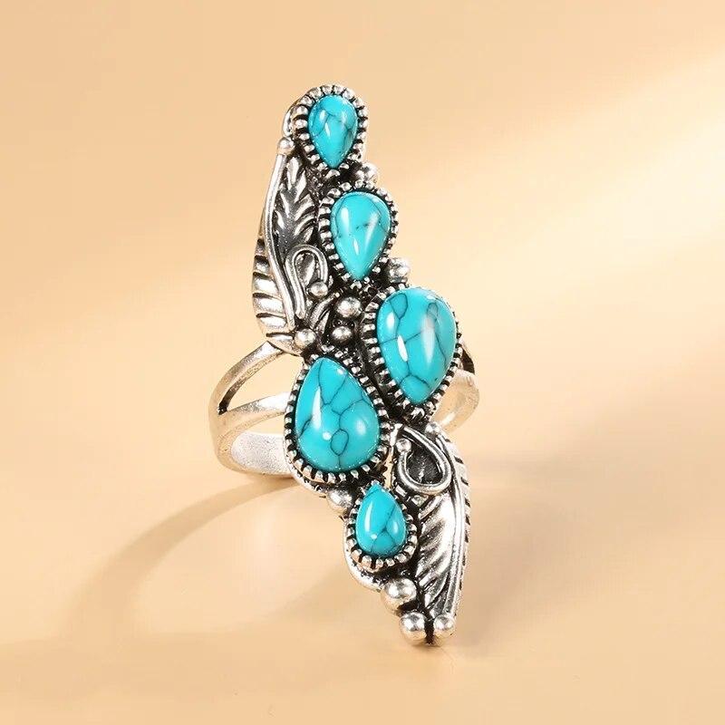 Vintage Sterling Silver Ring Oval Cut Green Turquoise Jewelry Birthday Gift Retro Engagement Princess Party Band Rings