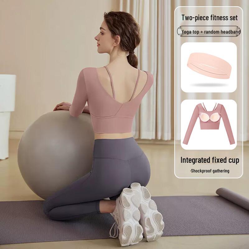 YOYO Women s Long Sleeve Yoga & Pilates Fitness Top with Headband Set J33414Y M