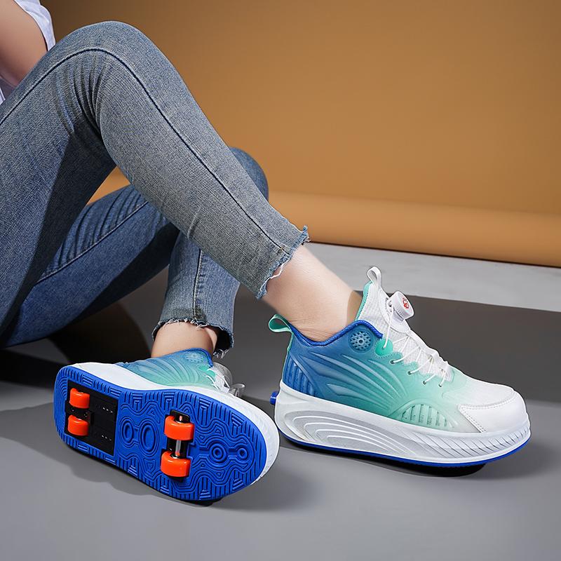 Children Wear Resistant Fashionable Trend Double Row Four Wheel Pulley Walking Shoes Sports Board Shoes