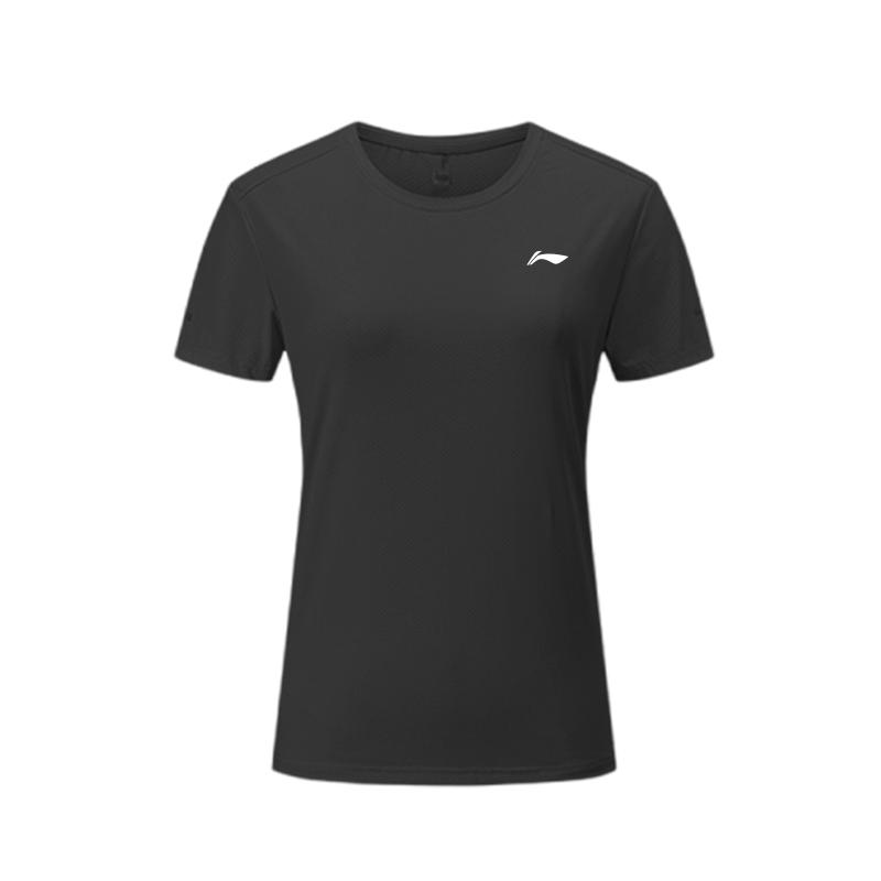 Li-Ning Solid Color Quick-Dry Breathable Round Neck Short Sleeve T-Shirt Women Tops Black YTSU154-3