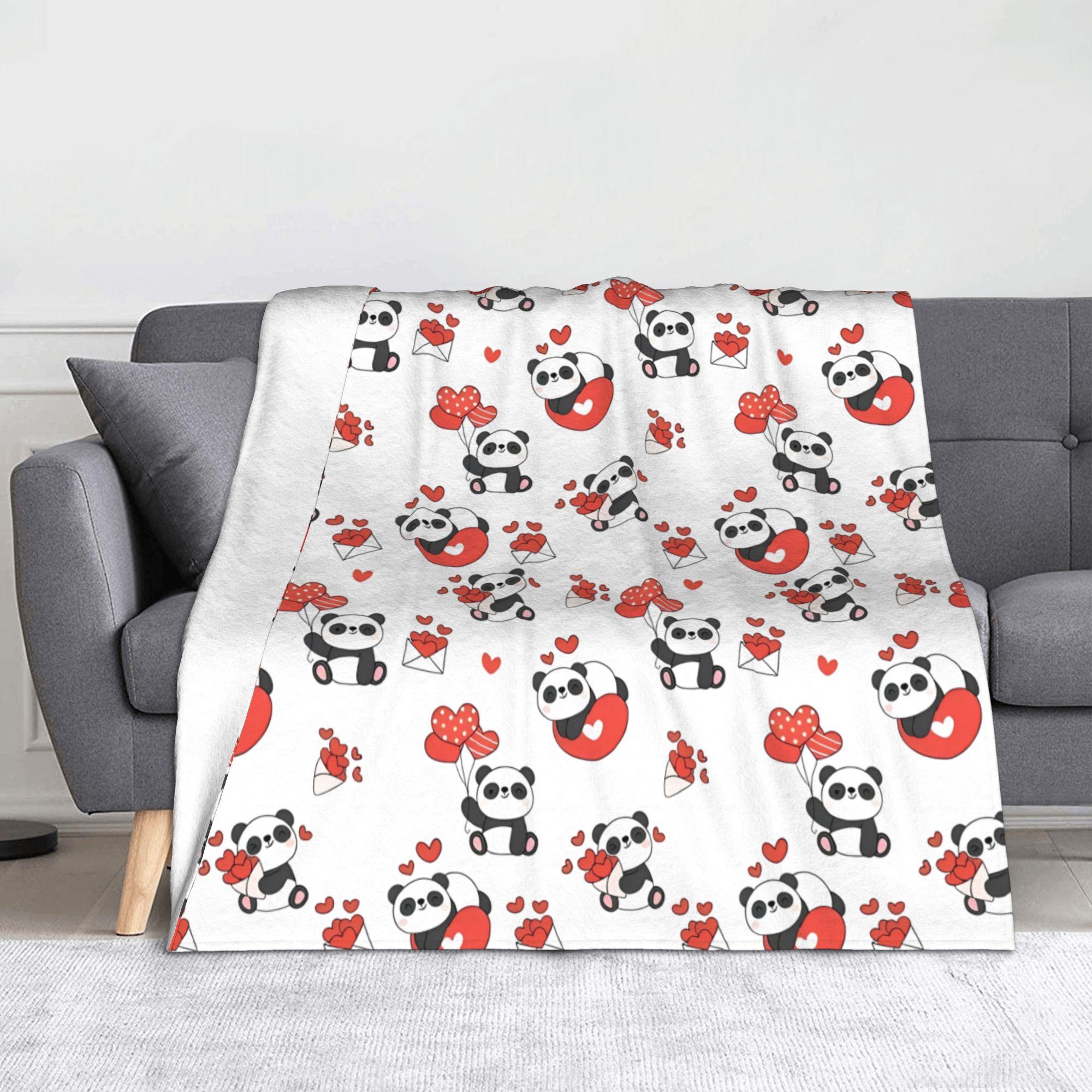 Jessica Chen Unisex White Panda Valentines Blankets Flannel Awesome Warm Throw Blanket For Home Decoration